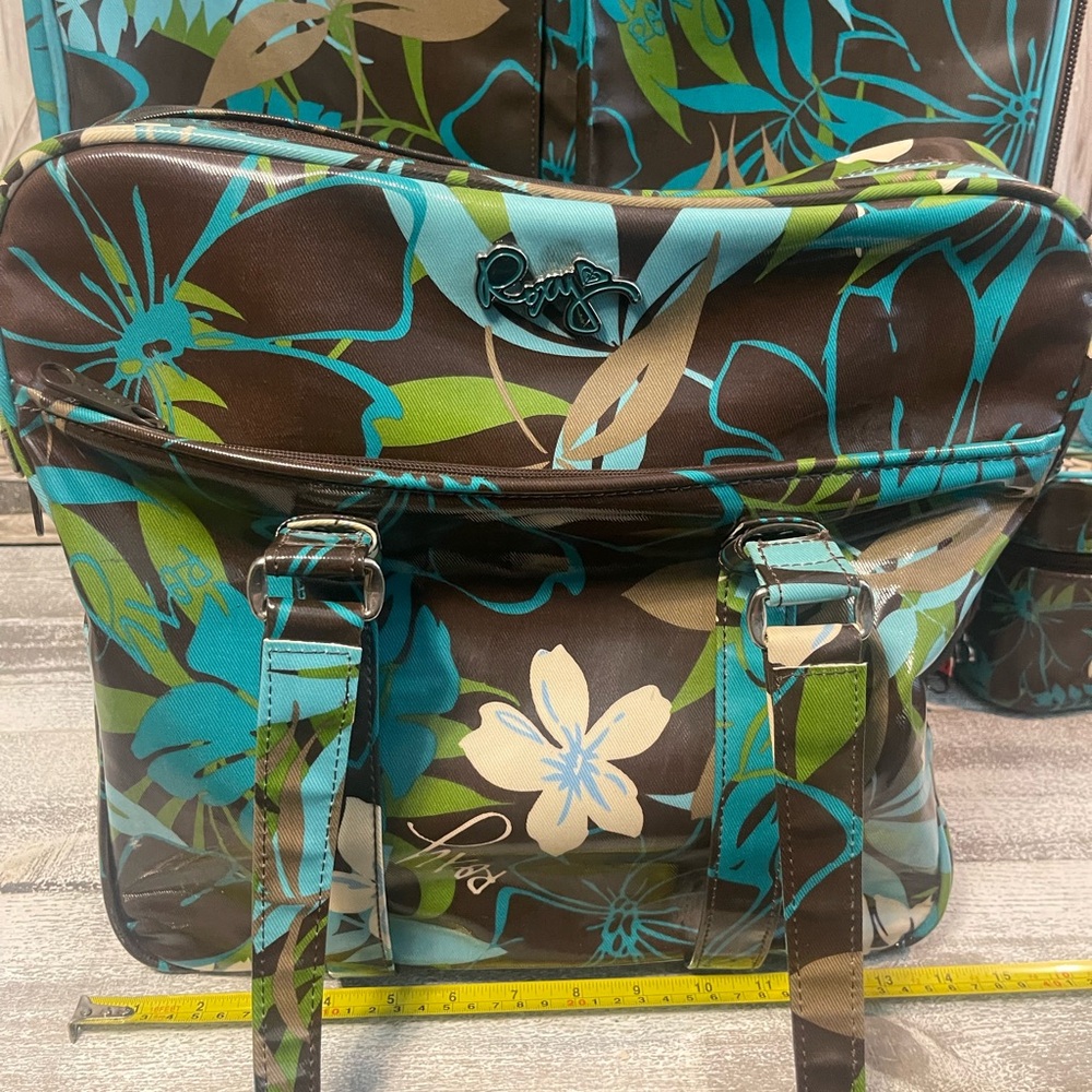 Floral Vintage ROXY 4 Piece Luggage Set in Teal & Brown gently used - Picture 6 of 16